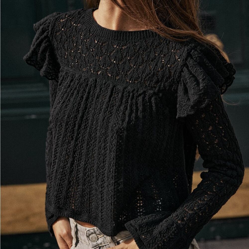 ZARA POINTELLE KNIT ROMANTIC TOP